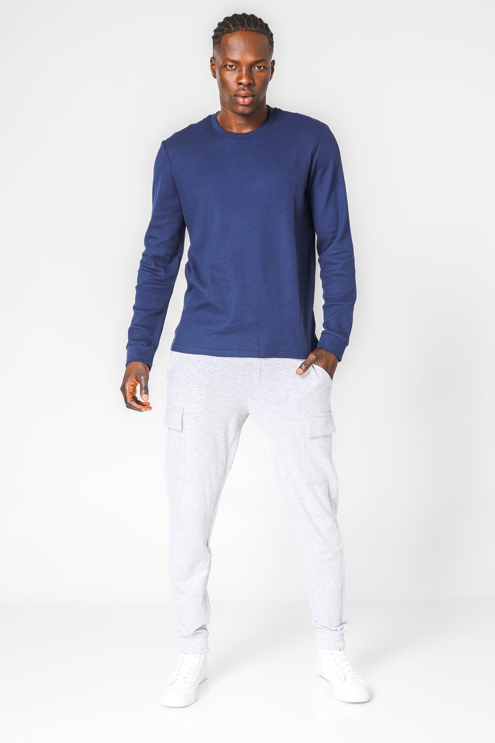 DELTA - חולצה ארוכה דקה מבד וופל בצבע NAVY - MASHBIR//365