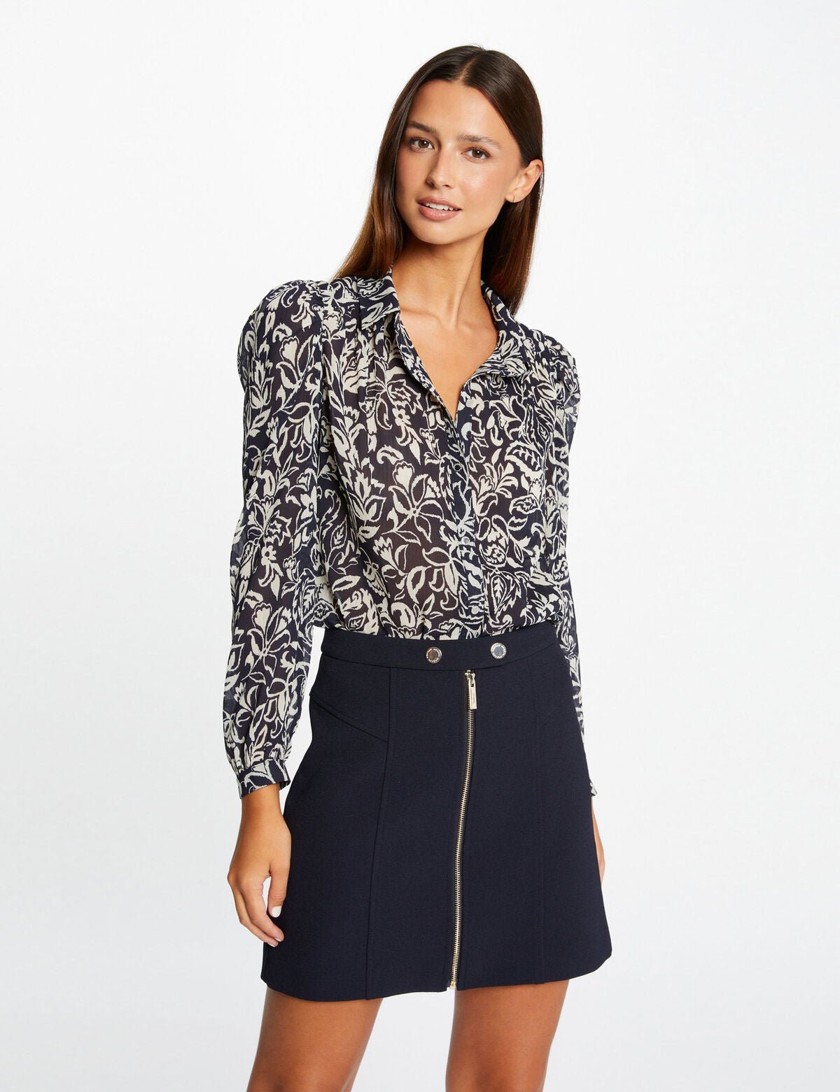 MORGAN - חולצה ארוכה הדפס שחור לבן - MASHBIR//365