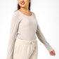 DELTA - חולצה ארוכה לנשים צווארון עגול רחב בצבע בז' - MASHBIR//365 - 1