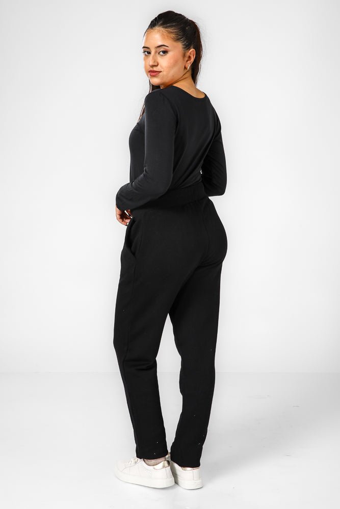 DELTA - חולצה ארוכה לנשים צווארון עגול רחב בצבע שחור - MASHBIR//365