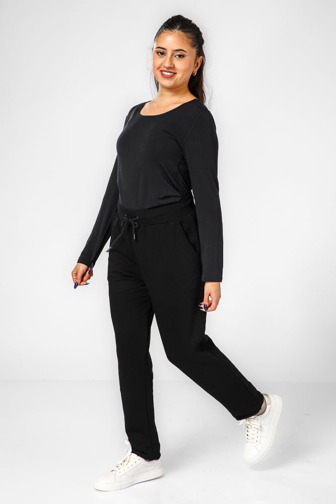 DELTA - חולצה ארוכה לנשים צווארון עגול רחב בצבע שחור - MASHBIR//365