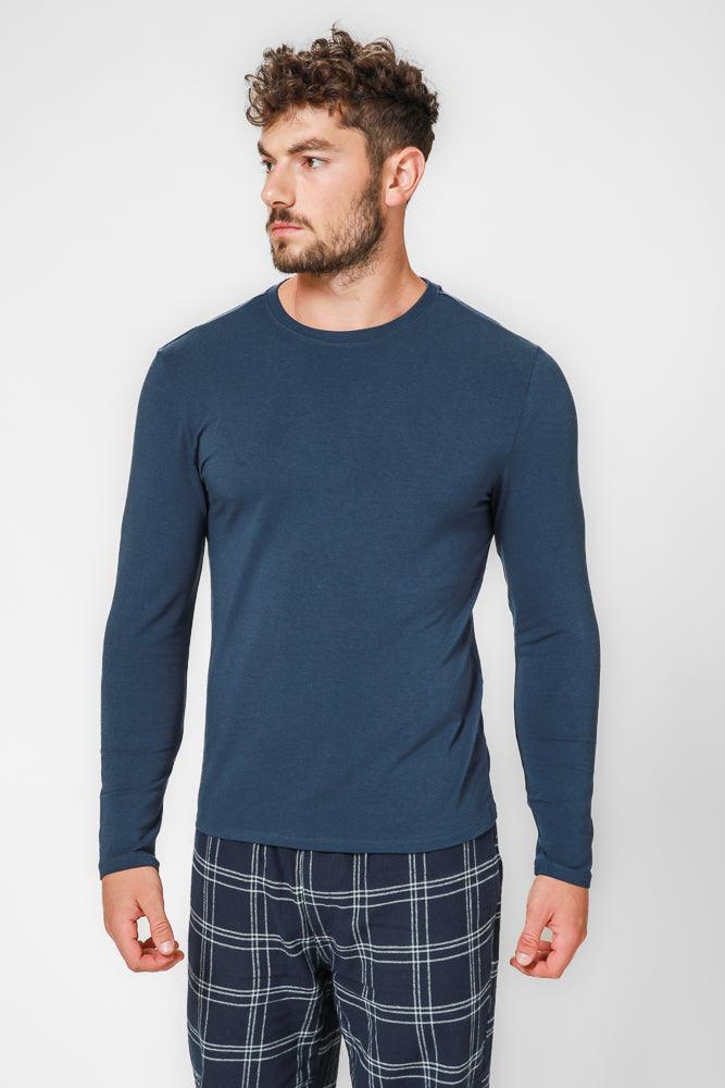 DELTA - חולצה ארוכה צווארון עגול SLIM בצבע נייבי - MASHBIR//365