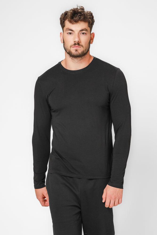 DELTA - חולצה ארוכה צווארון עגול SLIM בצבע שחור - MASHBIR//365