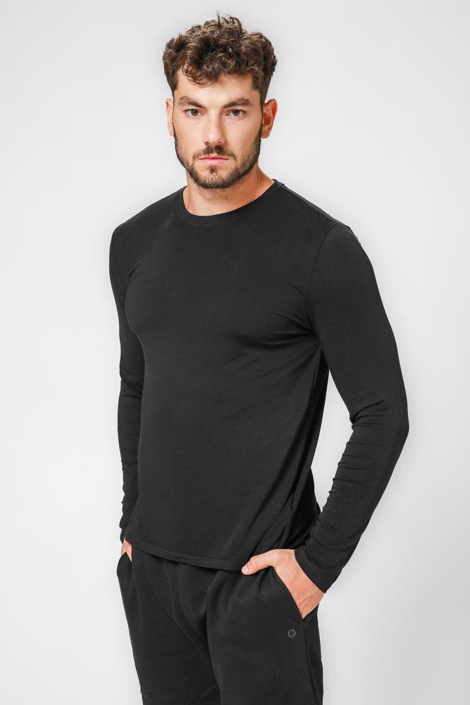 DELTA - חולצה ארוכה צווארון עגול SLIM בצבע שחור - MASHBIR//365