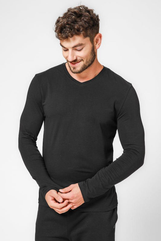 DELTA - חולצה ארוכה צווארון וי SLIM בצבע שחור - MASHBIR//365