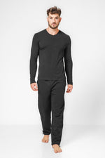 DELTA - חולצה ארוכה צווארון וי SLIM בצבע שחור - MASHBIR//365