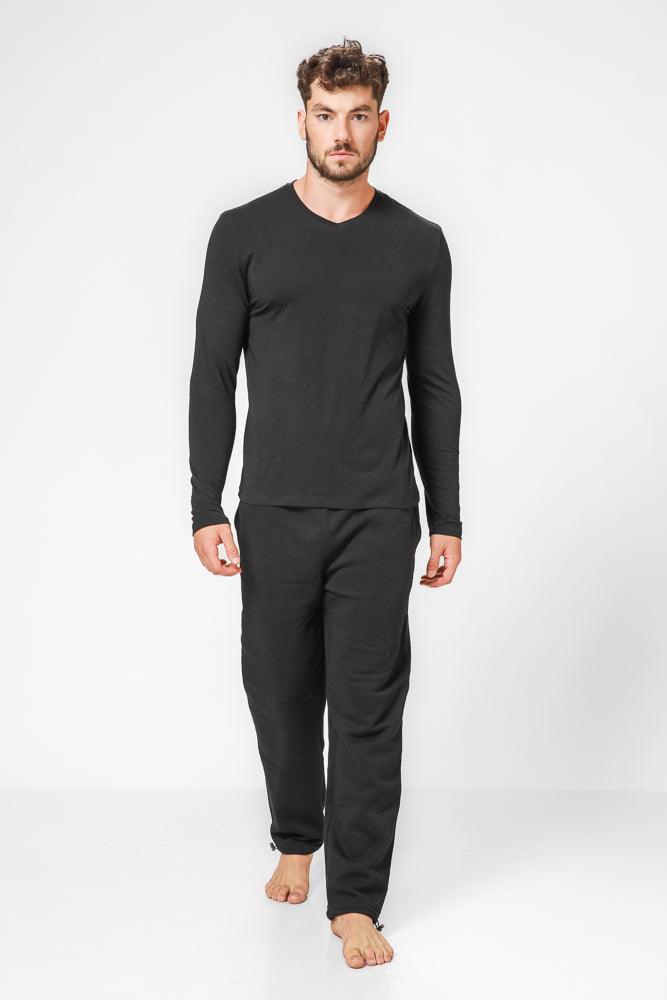 DELTA - חולצה ארוכה צווארון וי SLIM בצבע שחור - MASHBIR//365