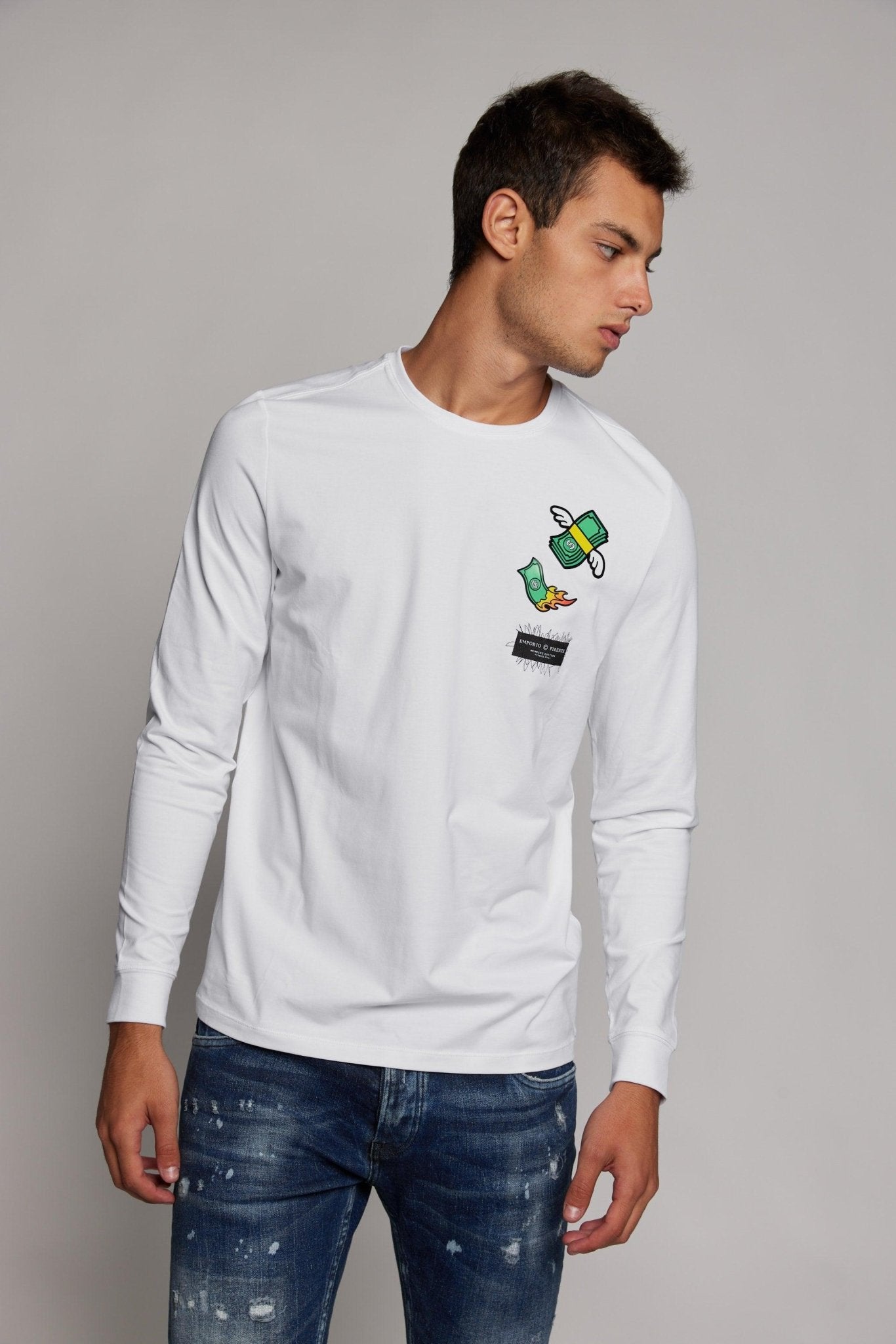 EMPORIO VALENTINI - חולצה בצבע לבן עם הדפס דולרים - MASHBIR//365