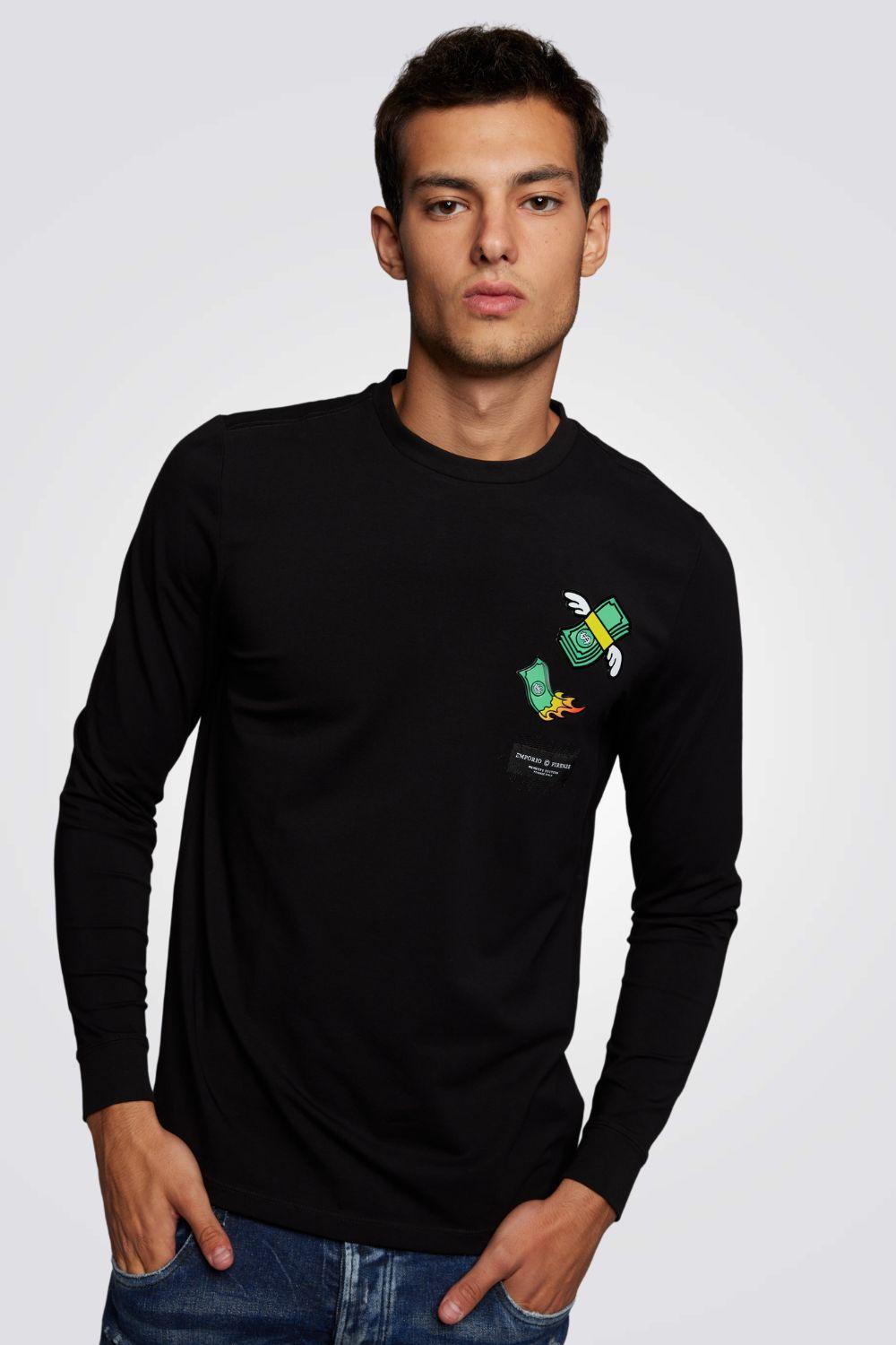 EMPORIO VALENTINI - חולצה בצבע שחור עם הדפס דולרים - MASHBIR//365