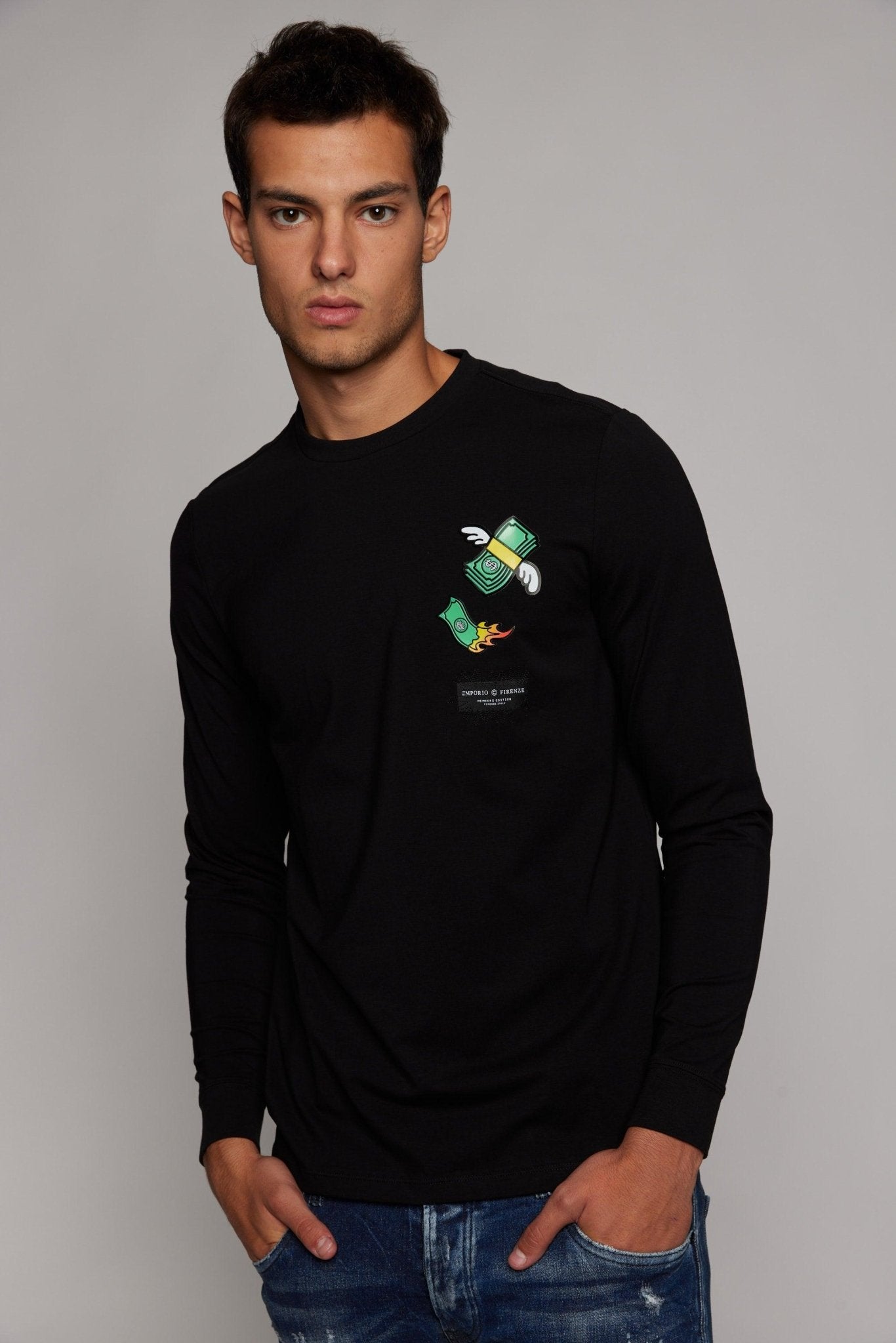 EMPORIO VALENTINI - חולצה בצבע שחור עם הדפס דולרים - MASHBIR//365