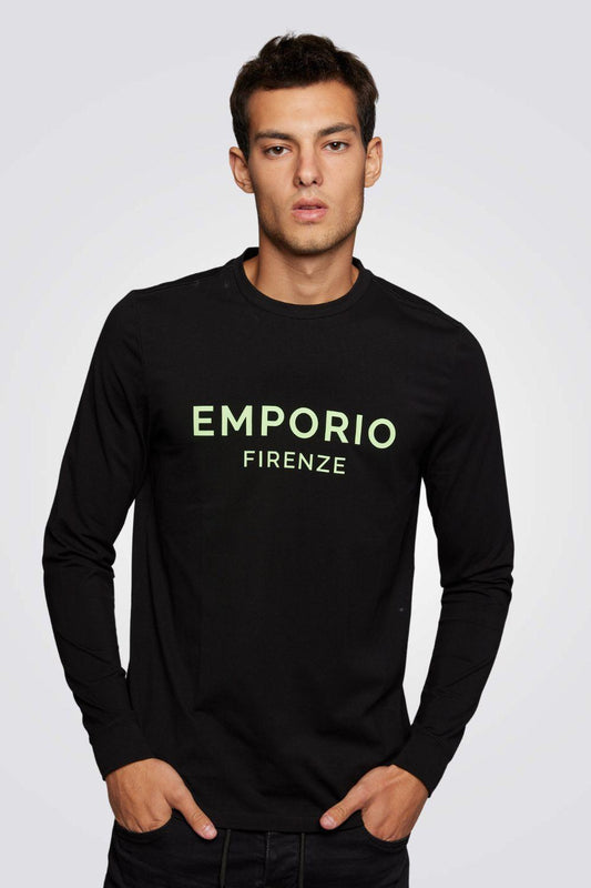 EMPORIO VALENTINI - חולצה בצבע שחור עם כיתוב לוגו ירוק - MASHBIR//365