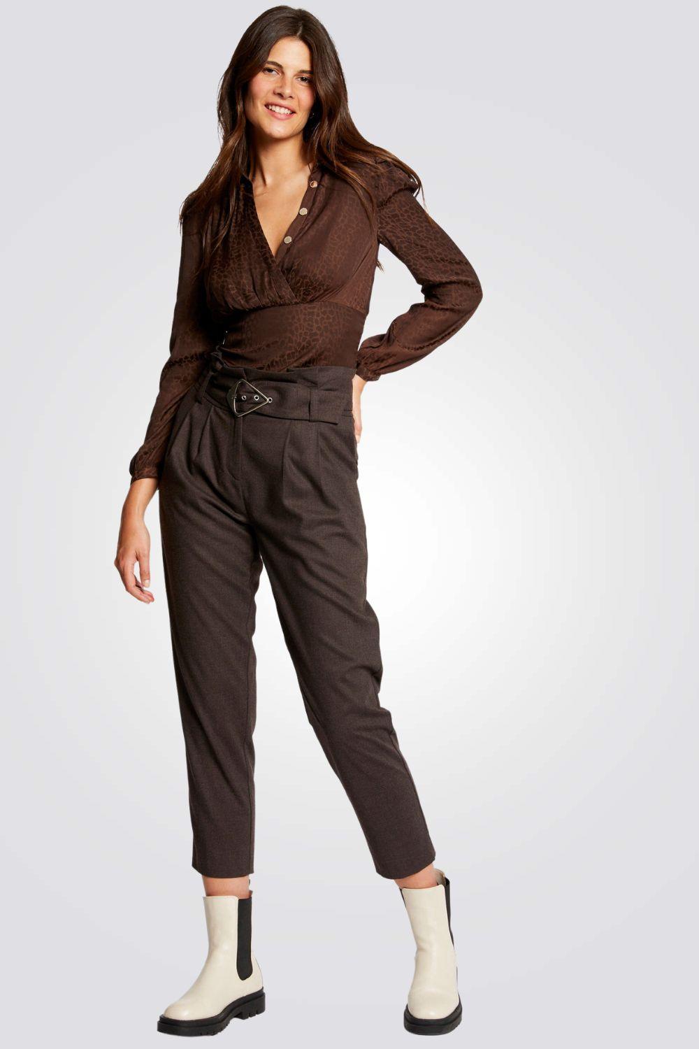 MORGAN - חולצה בצבע חום עם כפתורים - MASHBIR//365