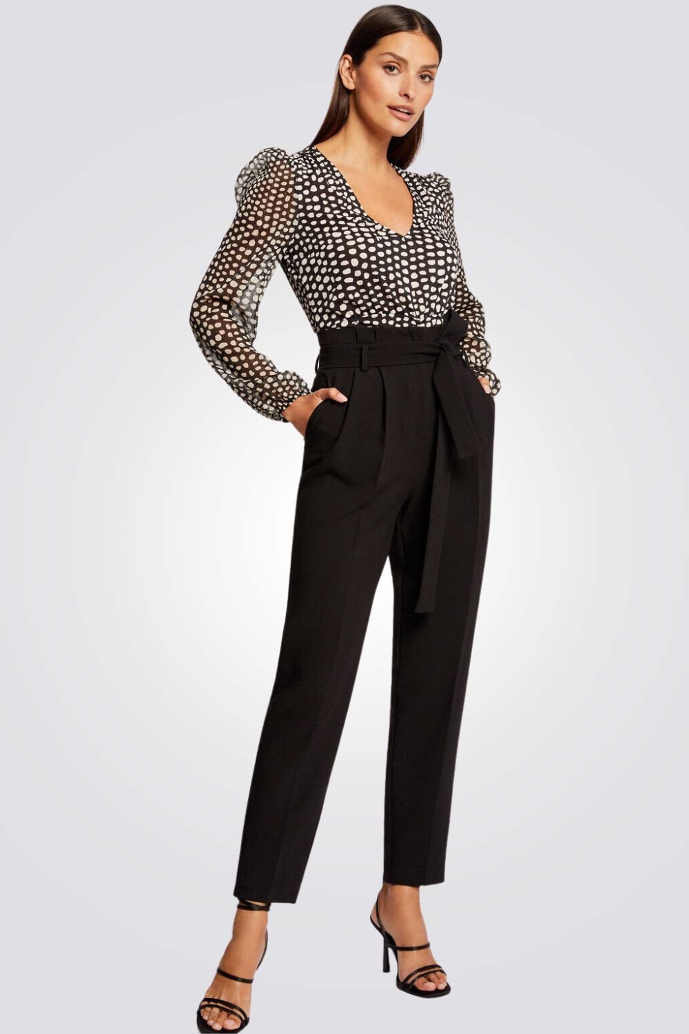 MORGAN - חולצה בהדפס נקודות בצבע שחור - MASHBIR//365