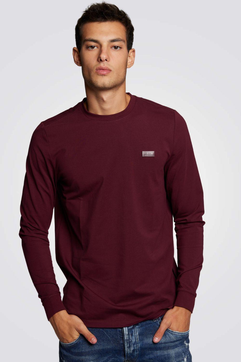 EMPORIO VALENTINI - חולצה בורדו עם לוגו מוטבע בצבע כסף - MASHBIR//365