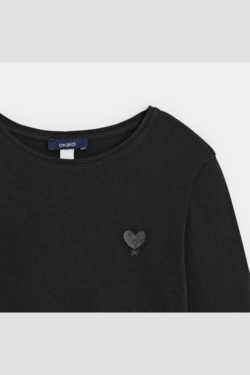OKAIDI - חולצה הדפס לב בצבע שחור לילדות - MASHBIR//365