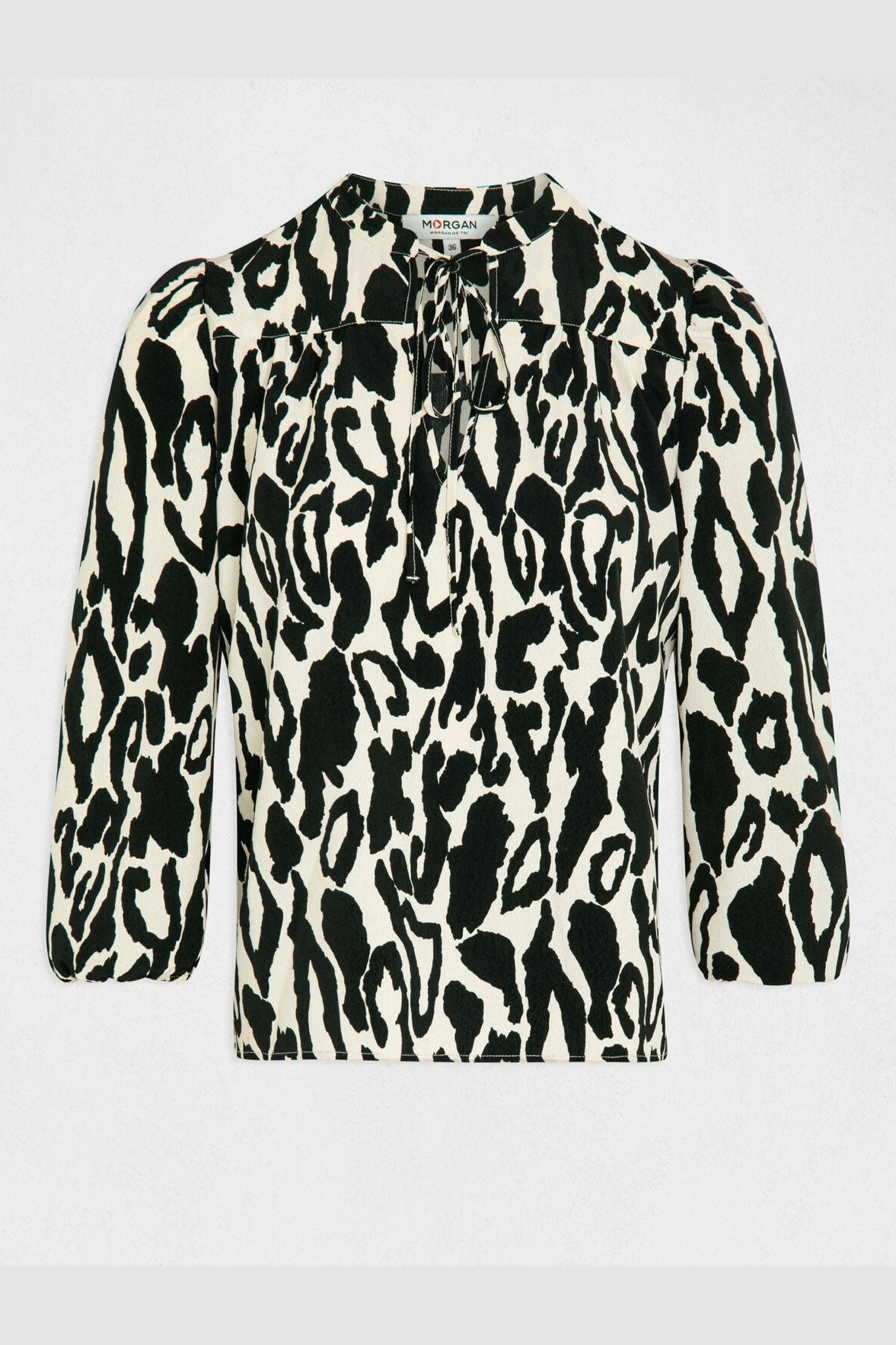 MORGAN - חולצה עם הדפס מנומר שחור לבן 3/4 - MASHBIR//365