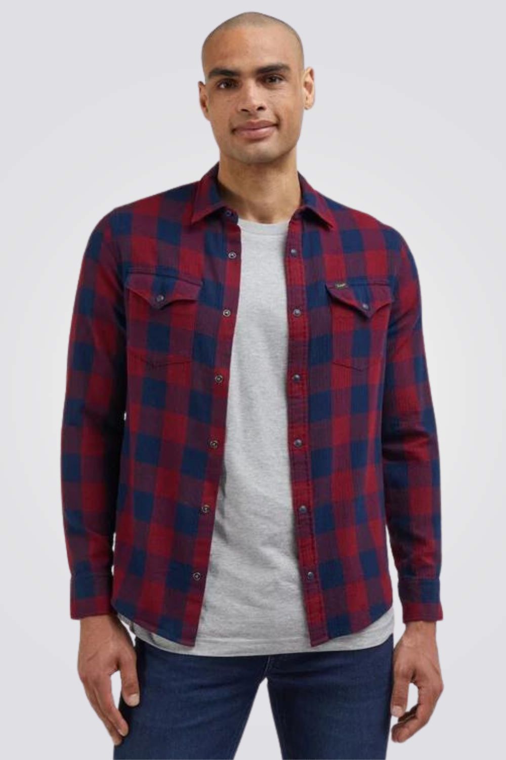 LEE - חולצה משבצות מכופתרת לגברים CLEAN WESTERN בצבע בורדו וכחול - MASHBIR//365