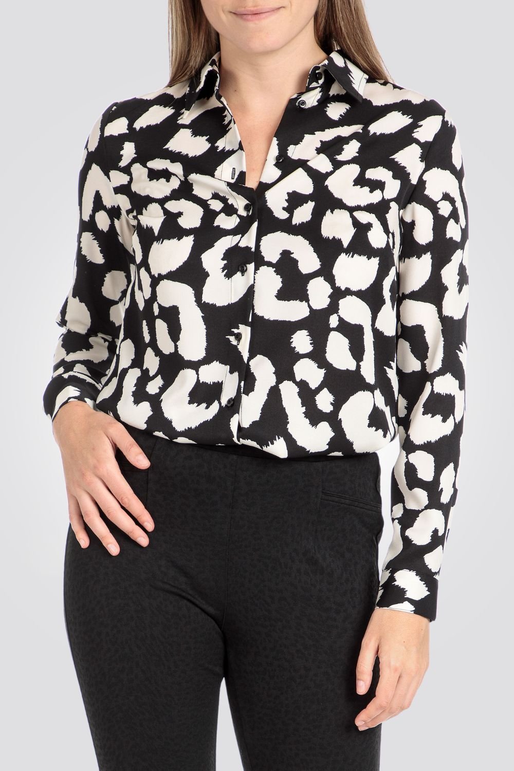 PUNT ROMA - חולצה מכופרת הדפס שחור לבן - MASHBIR//365