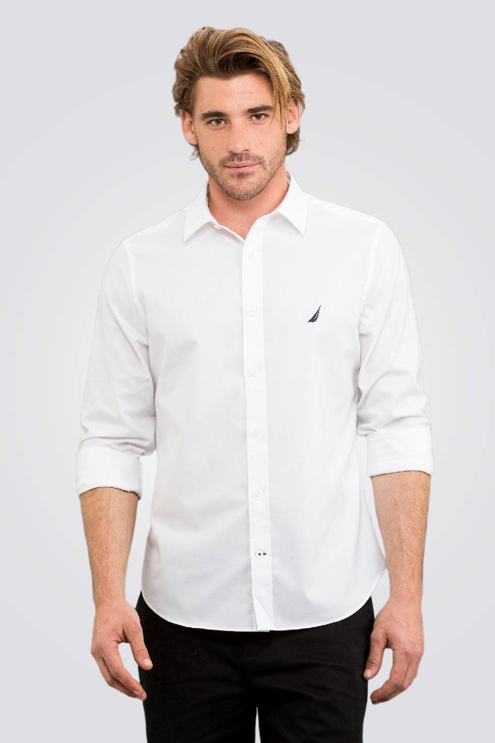 NAUTICA - חולצה מכופתרת בצבע לבן TAILORED FIT - MASHBIR//365