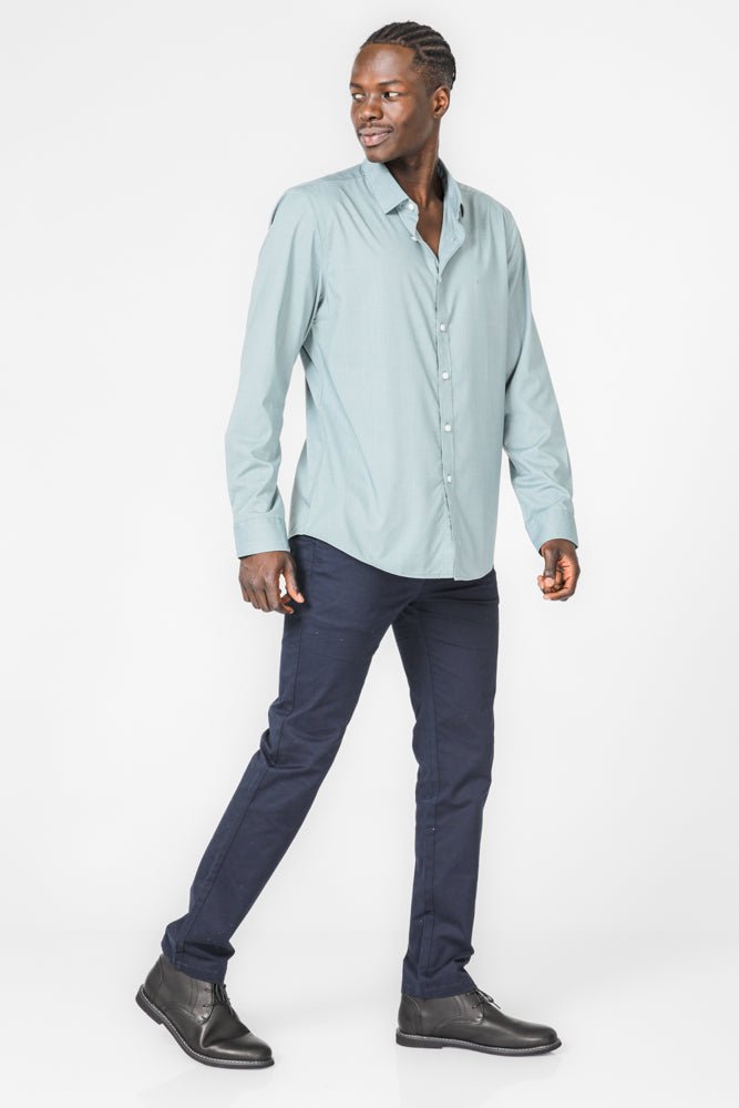 KENNETH COLE - חולצה מכופתרת במבוק בצבע ירוק - MASHBIR//365