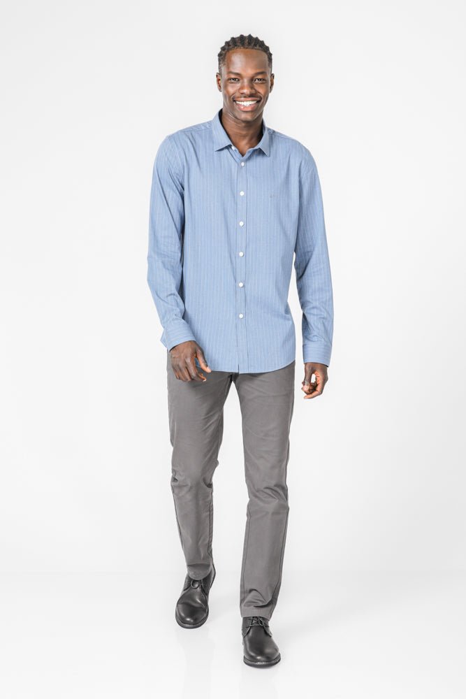 KENNETH COLE - חולצה מכופתרת במבוק לייקרה בצבע כחול - MASHBIR//365