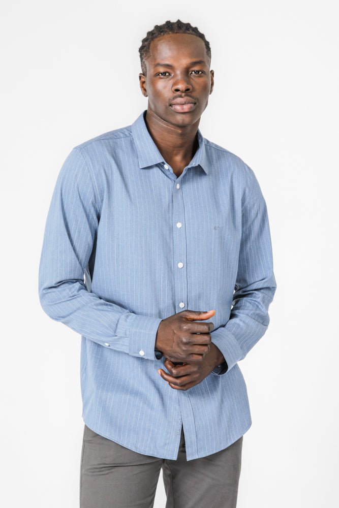 KENNETH COLE - חולצה מכופתרת במבוק לייקרה בצבע כחול - MASHBIR//365