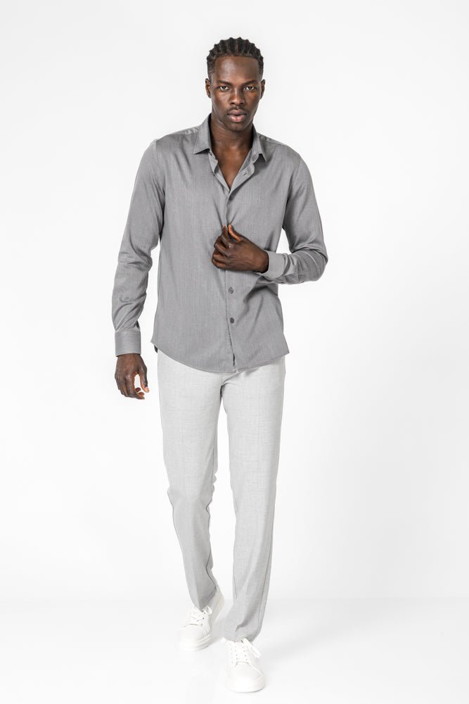 KENNETH COLE - חולצה מכופתרת במבוק ליקרה בצבע אפור כהה - MASHBIR//365