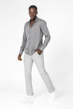 KENNETH COLE - חולצה מכופתרת במבוק ליקרה בצבע אפור כהה - MASHBIR//365