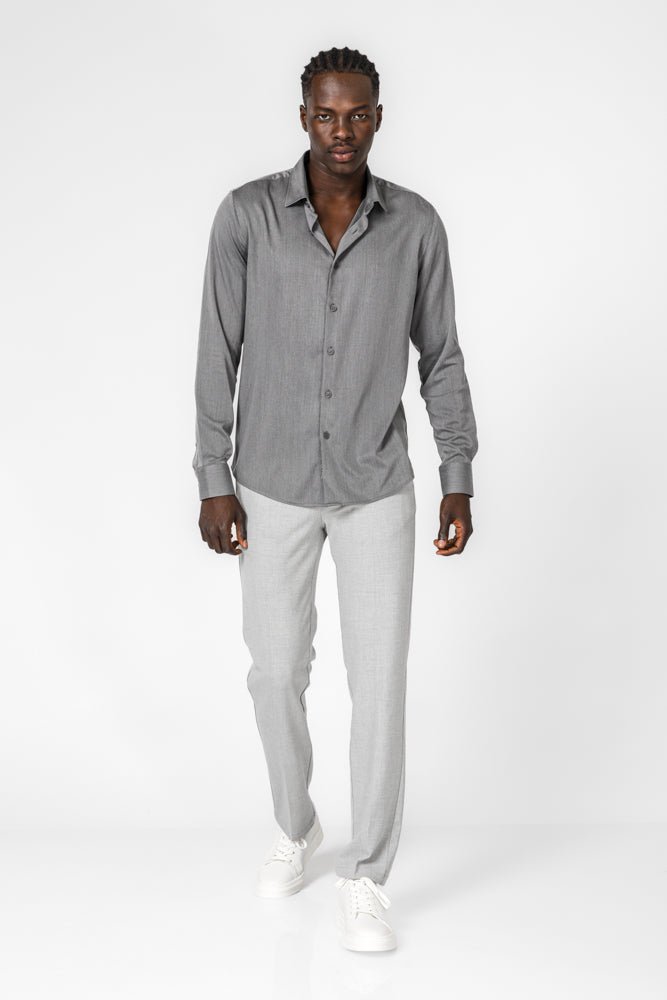 KENNETH COLE - חולצה מכופתרת במבוק ליקרה בצבע אפור כהה - MASHBIR//365