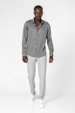 KENNETH COLE - חולצה מכופתרת במבוק ליקרה בצבע אפור כהה - MASHBIR//365