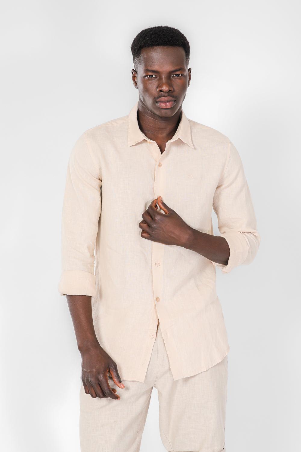 KENNETH COLE - חולצה מכופתרת פשתן בצבע STONE - MASHBIR//365