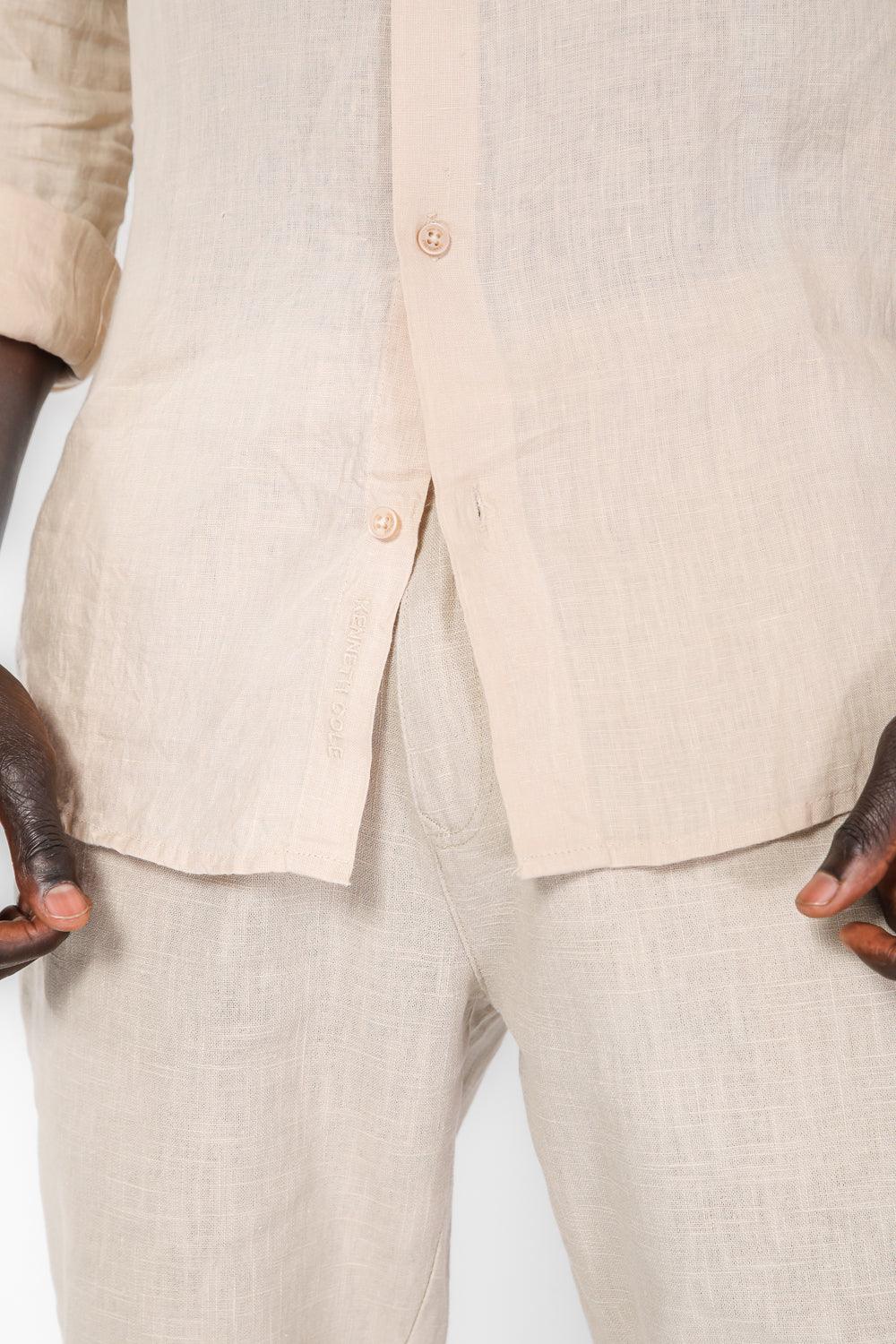 KENNETH COLE - חולצה מכופתרת פשתן בצבע STONE - MASHBIR//365