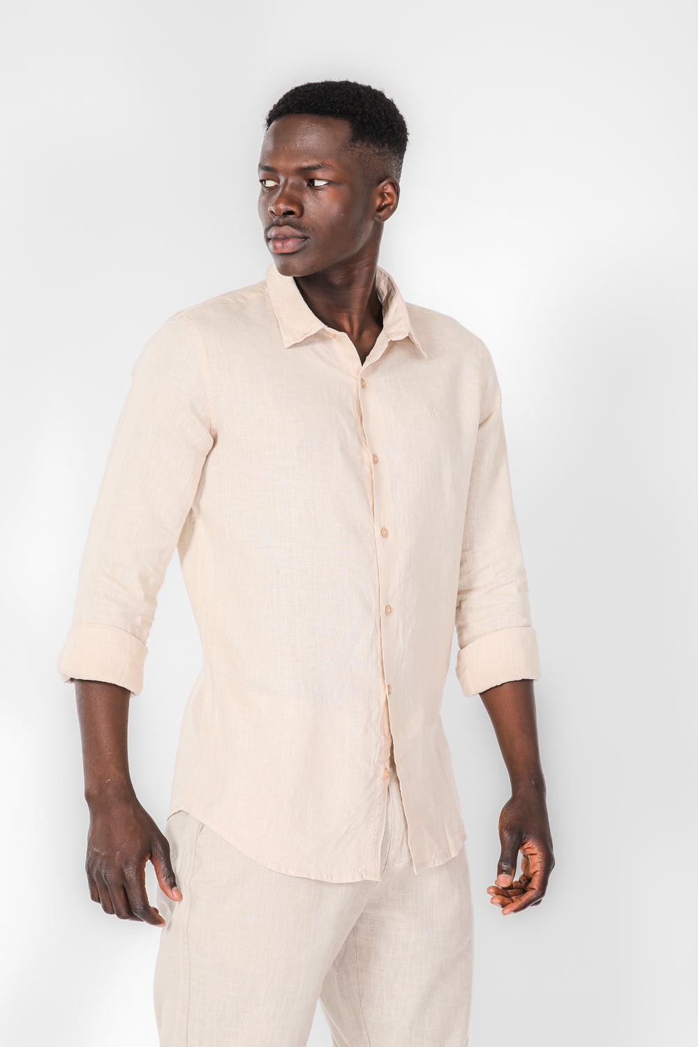 KENNETH COLE - חולצה מכופתרת פשתן בצבע STONE - MASHBIR//365