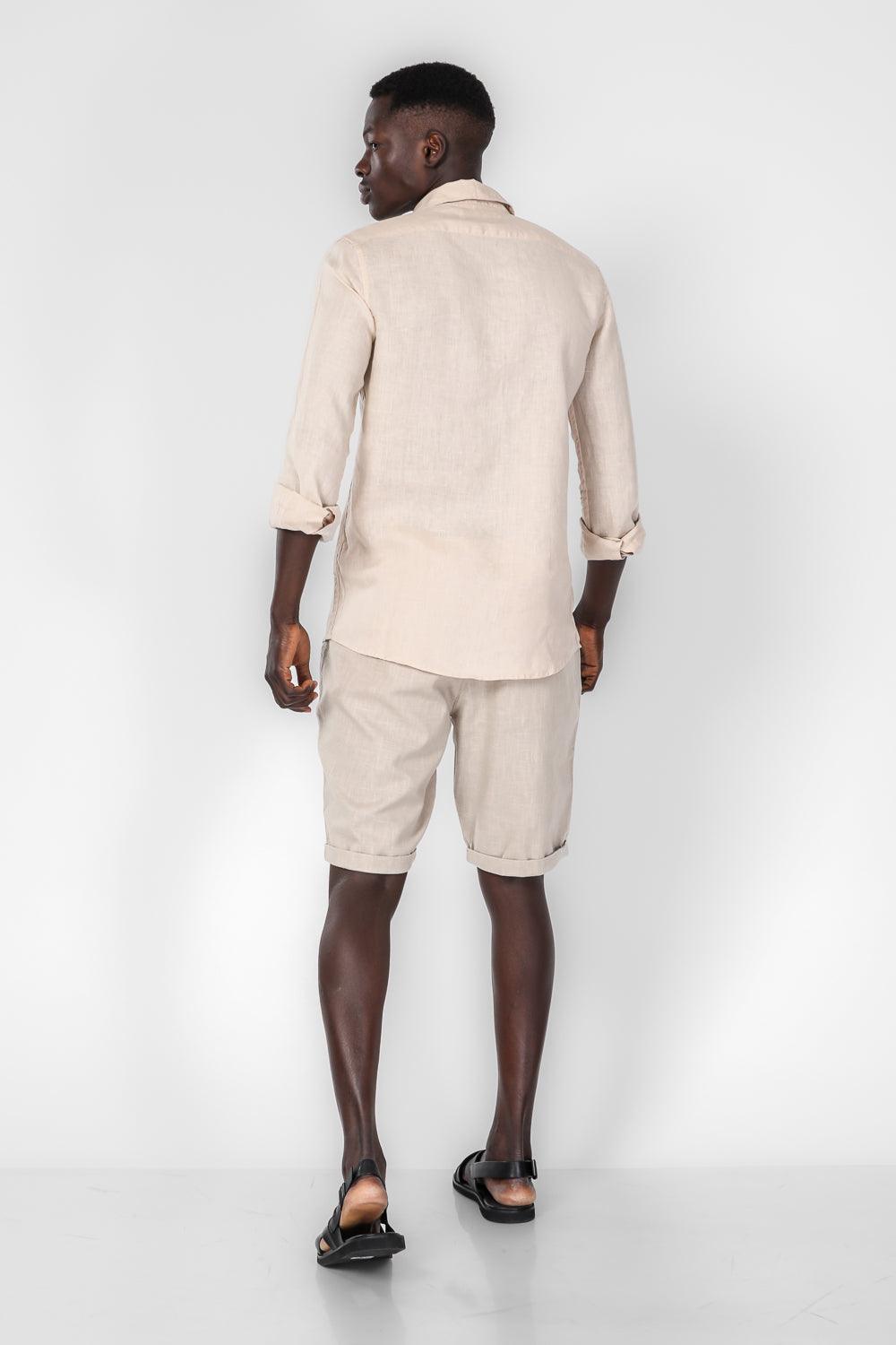 KENNETH COLE - חולצה מכופתרת פשתן בצבע STONE - MASHBIR//365