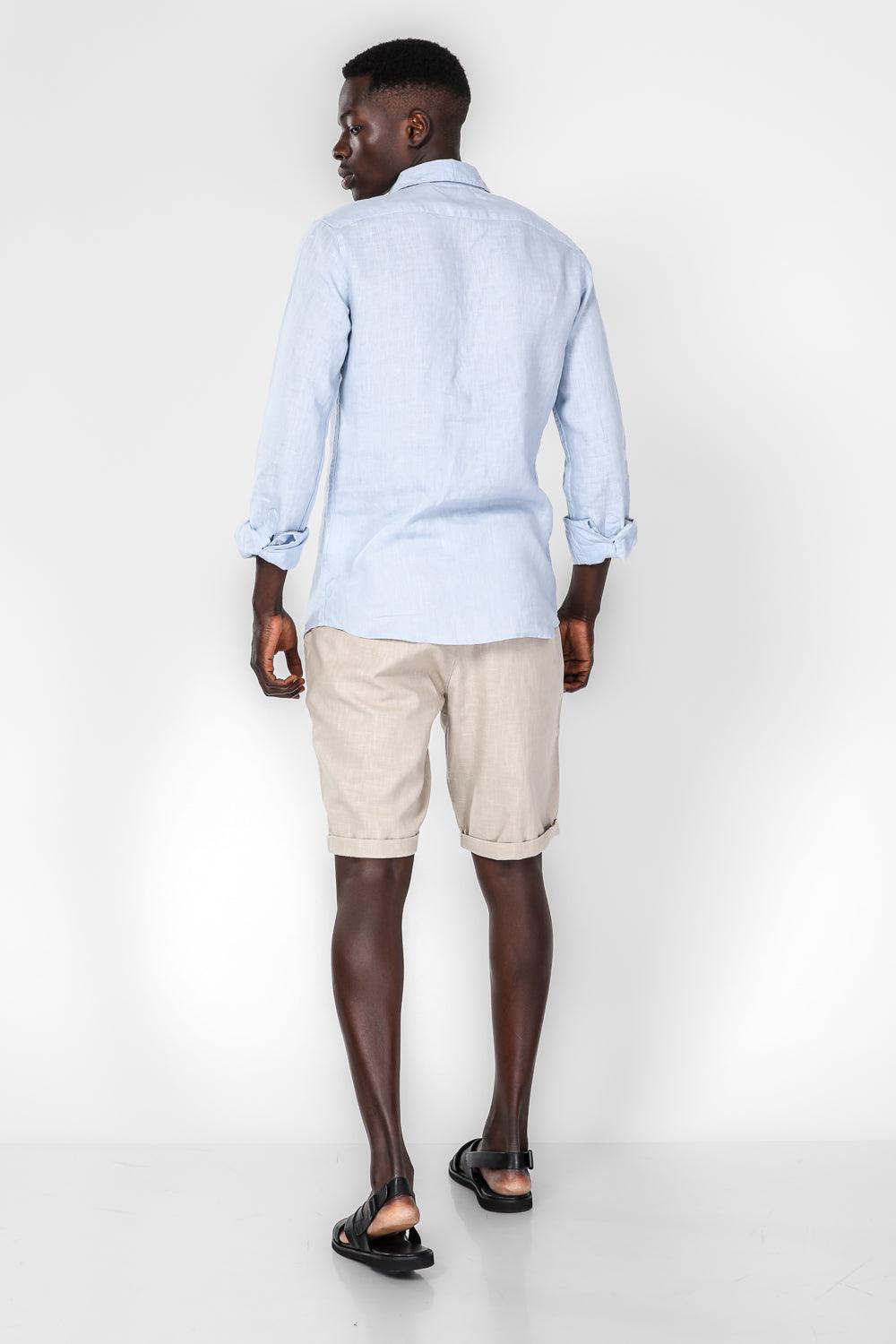 KENNETH COLE - חולצה מכופתרת פשתן בצבע תכלת - MASHBIR//365