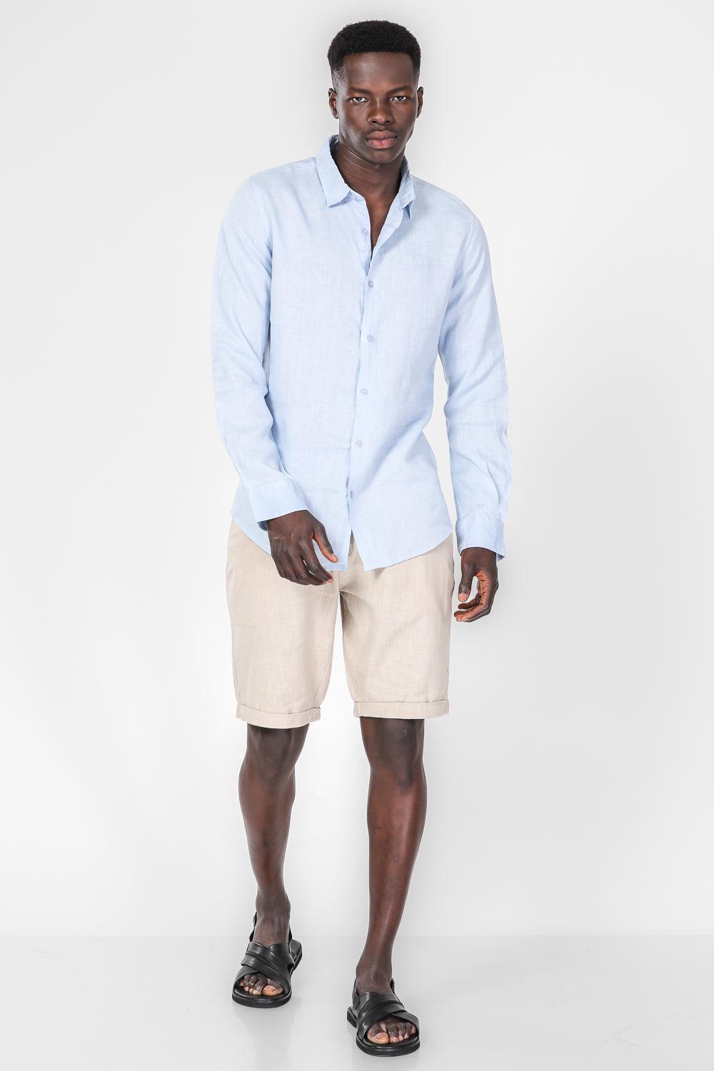 KENNETH COLE - חולצה מכופתרת פשתן בצבע תכלת - MASHBIR//365