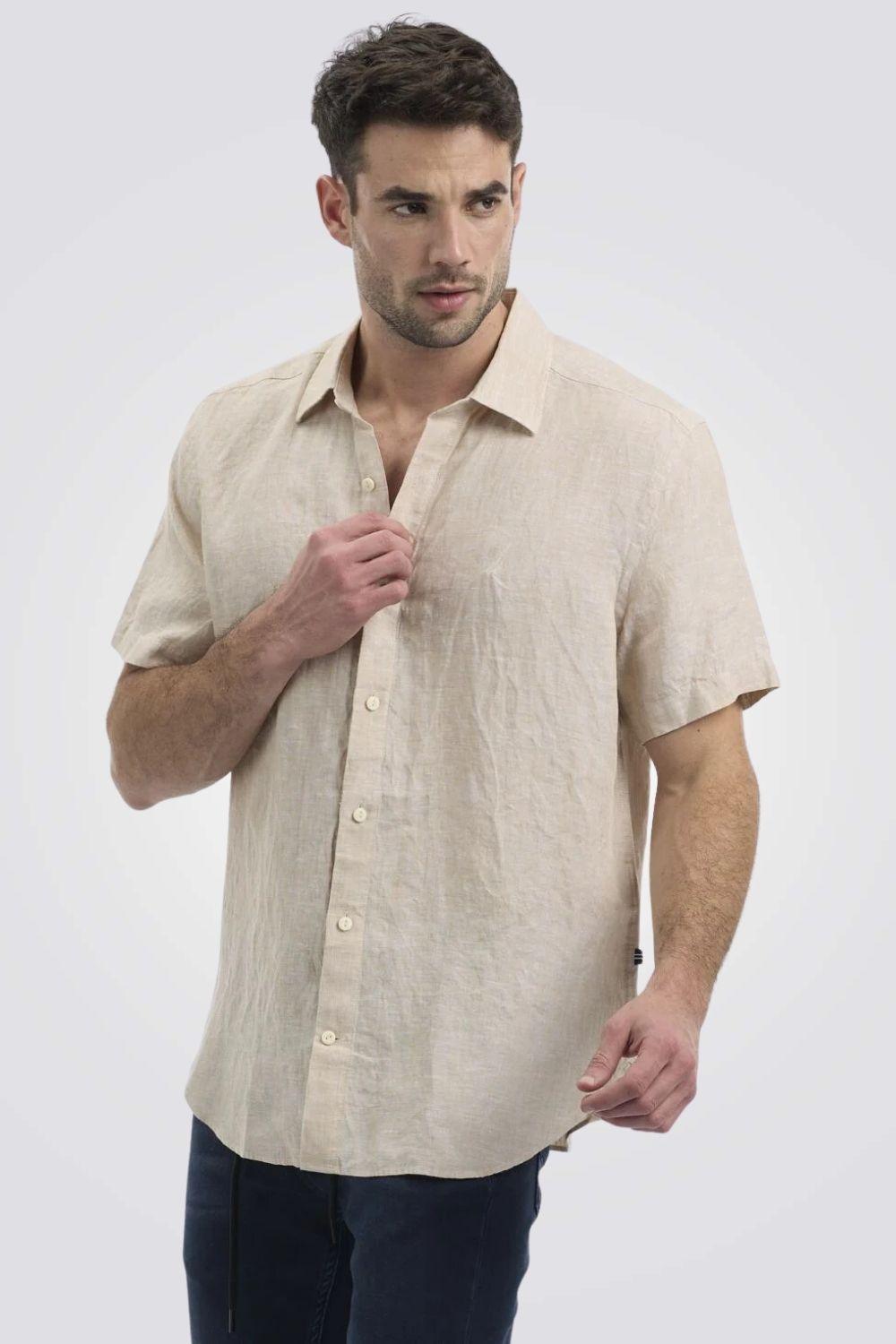 NAUTICA - חולצה מכופתרת קצרה בצבע בז' - MASHBIR//365