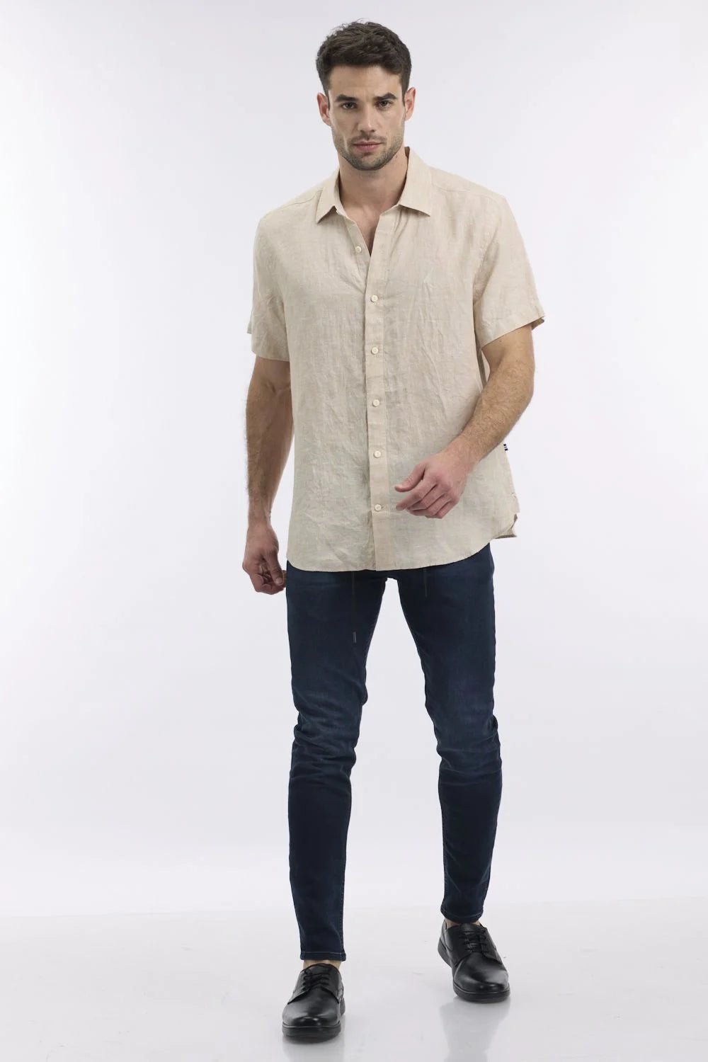 NAUTICA - חולצה מכופתרת קצרה בצבע בז' - MASHBIR//365