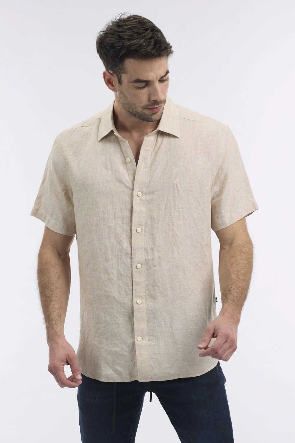 NAUTICA - חולצה מכופתרת קצרה בצבע בז' - MASHBIR//365