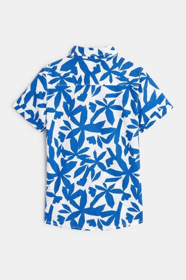 OKAIDI - חולצה מכופתרת קצרה לילדים בהדפס כחול לבן - MASHBIR//365
