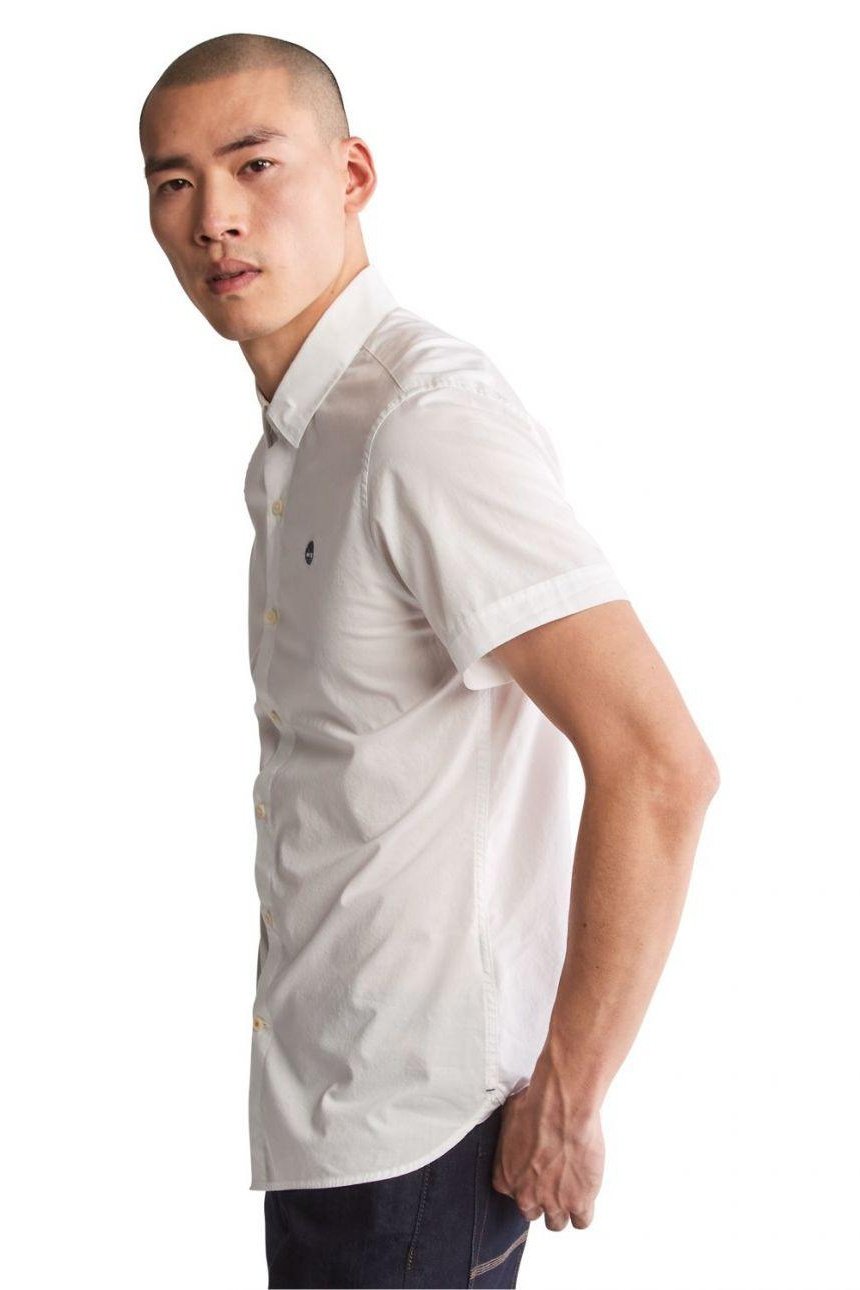 TIMBERLAND - חולצה מכופתרת קצרה עם לוגו בצבע לבן - MASHBIR//365