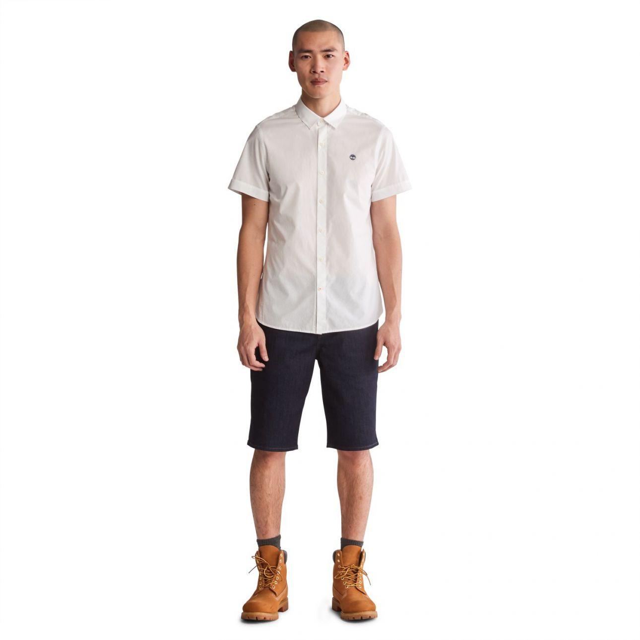 TIMBERLAND - חולצה מכופתרת קצרה עם לוגו בצבע לבן - MASHBIR//365