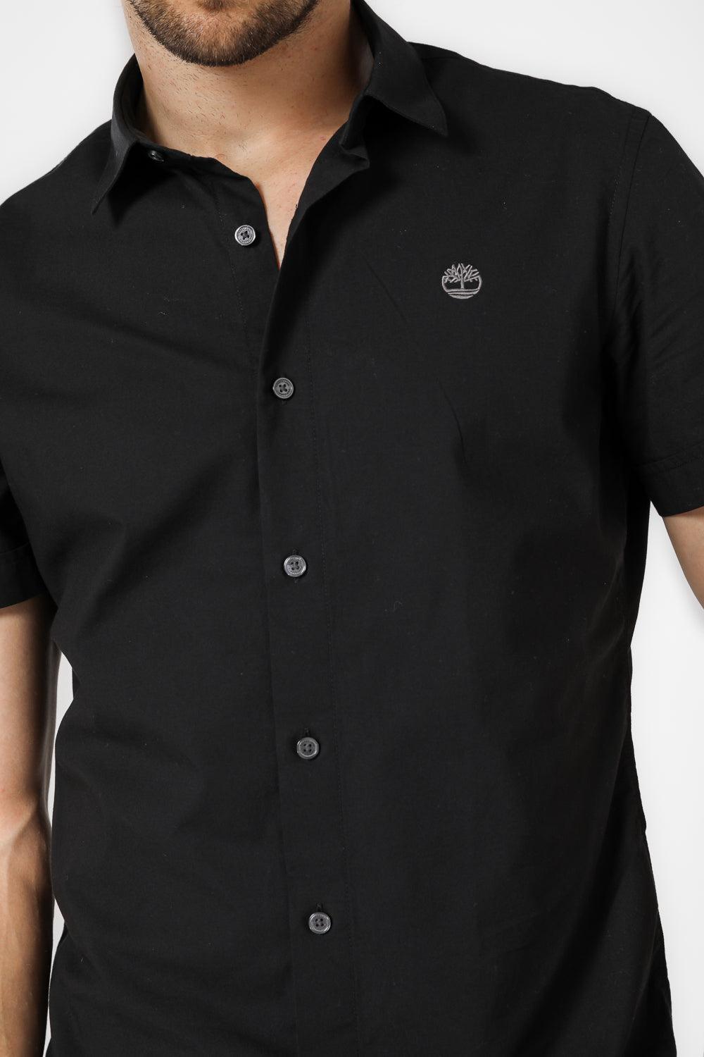 TIMBERLAND - חולצה מכופתרת קצרה עם לוגו בצבע שחור - MASHBIR//365