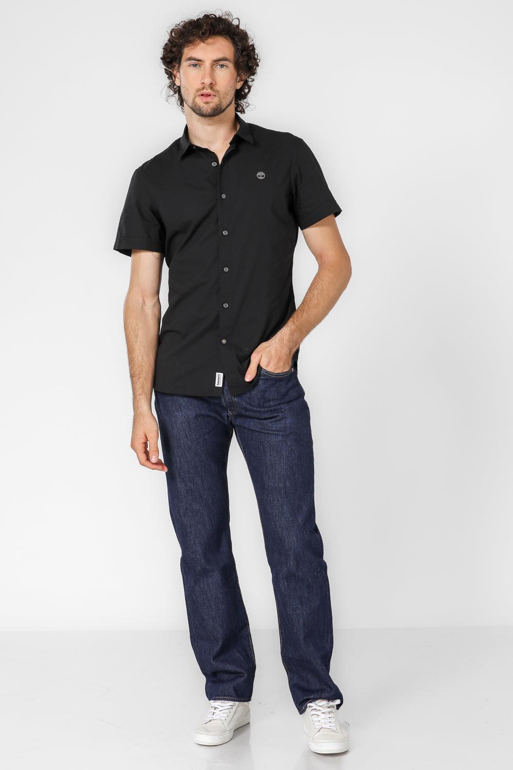 TIMBERLAND - חולצה מכופתרת קצרה עם לוגו בצבע שחור - MASHBIR//365