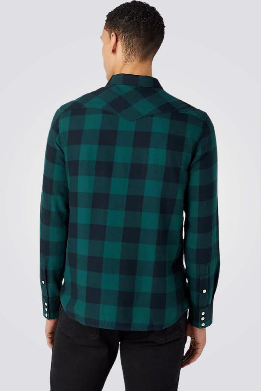 WRANGLER - חולצה מכופתרת LS WESTERN בצבע ירוק ושחור - MASHBIR//365