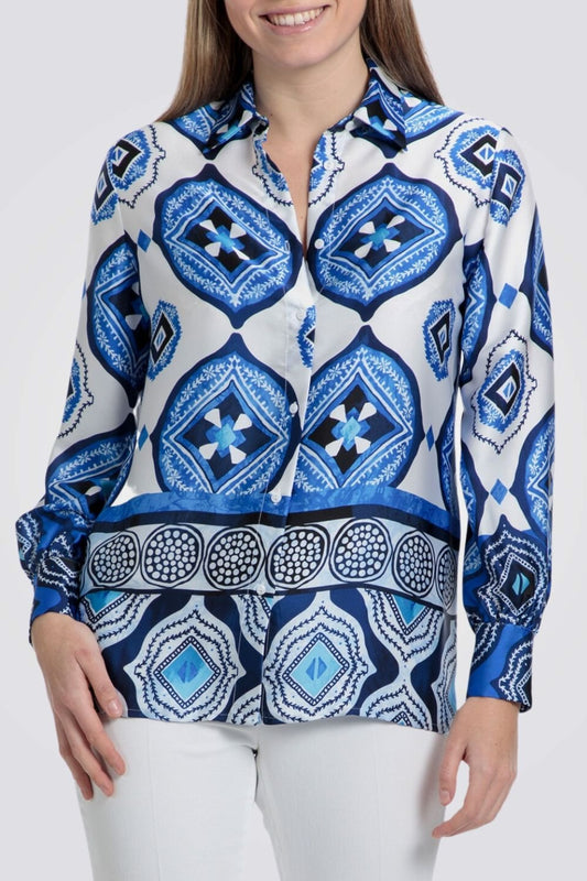 PUNT ROMA - חולצה מכופתרת עם הדפס בצבע כחול - MASHBIR//365