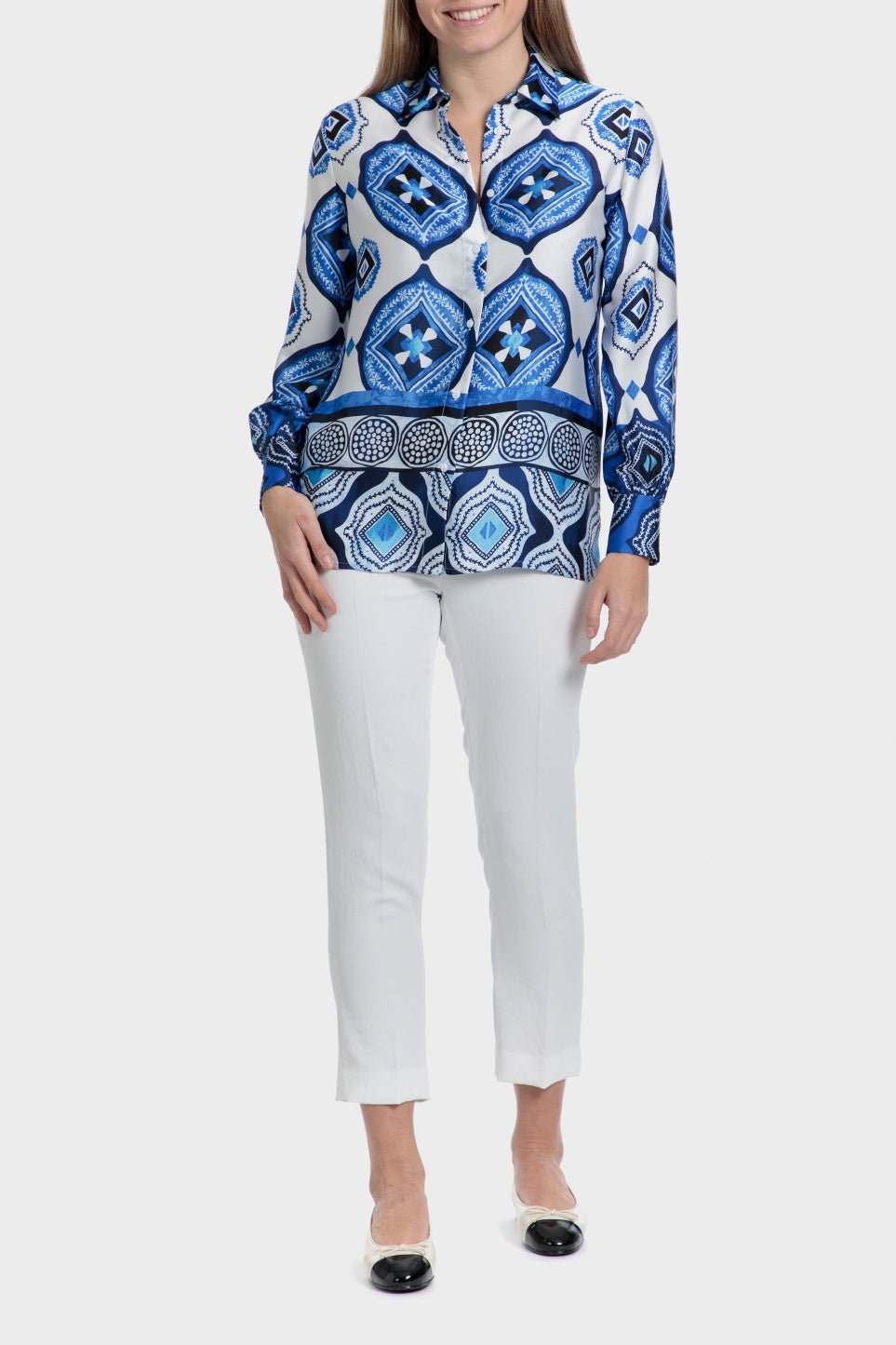 PUNT ROMA - חולצה מכופתרת עם הדפס בצבע כחול - MASHBIR//365