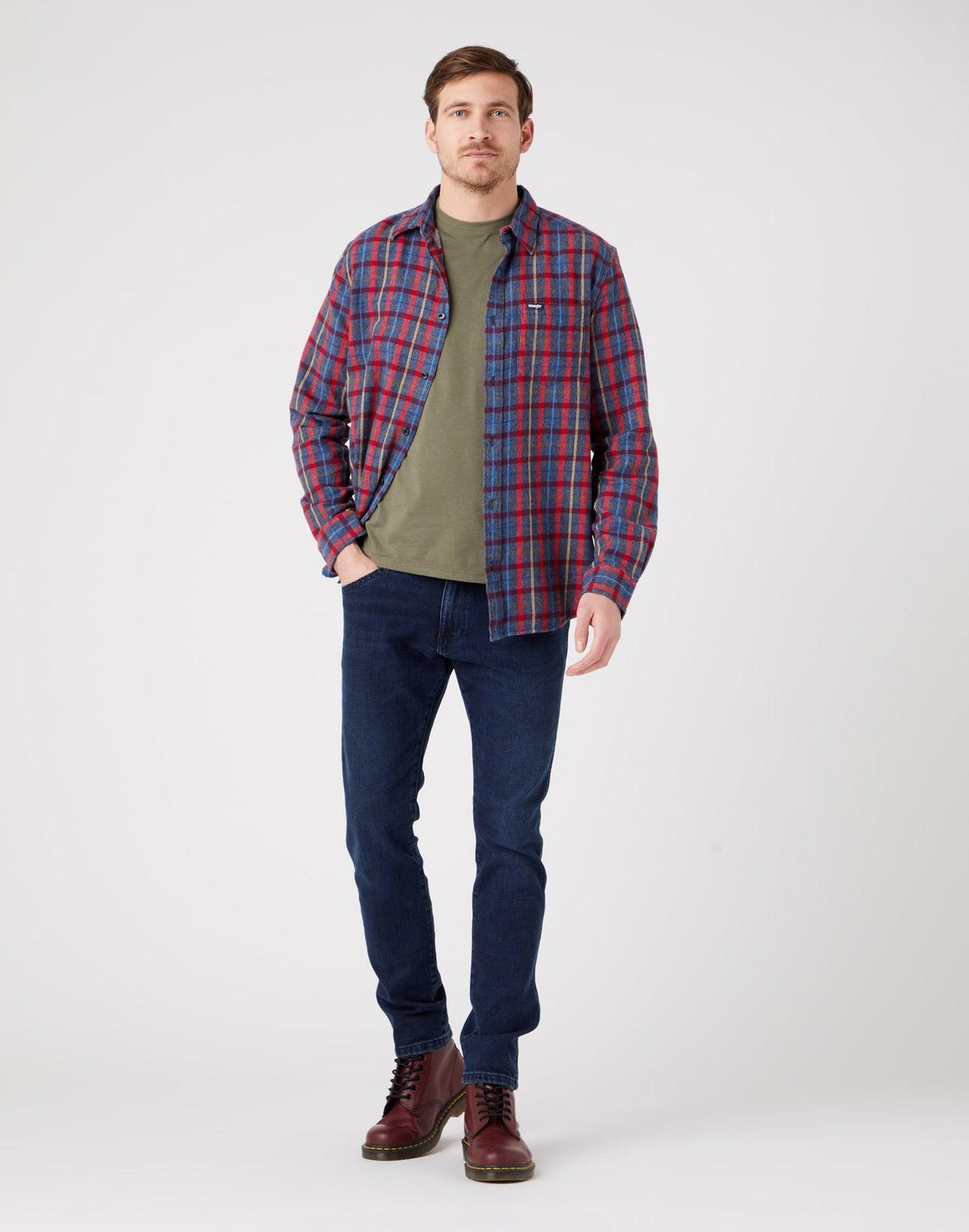 WRANGLER - חולצה מכופתרת משבצות בצבע נייבי - MASHBIR//365