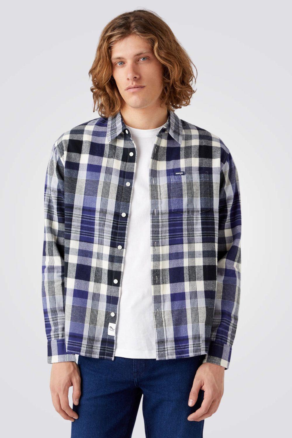 WRANGLER - חולצה מכופתרת משבצות בצבע כחול - MASHBIR//365