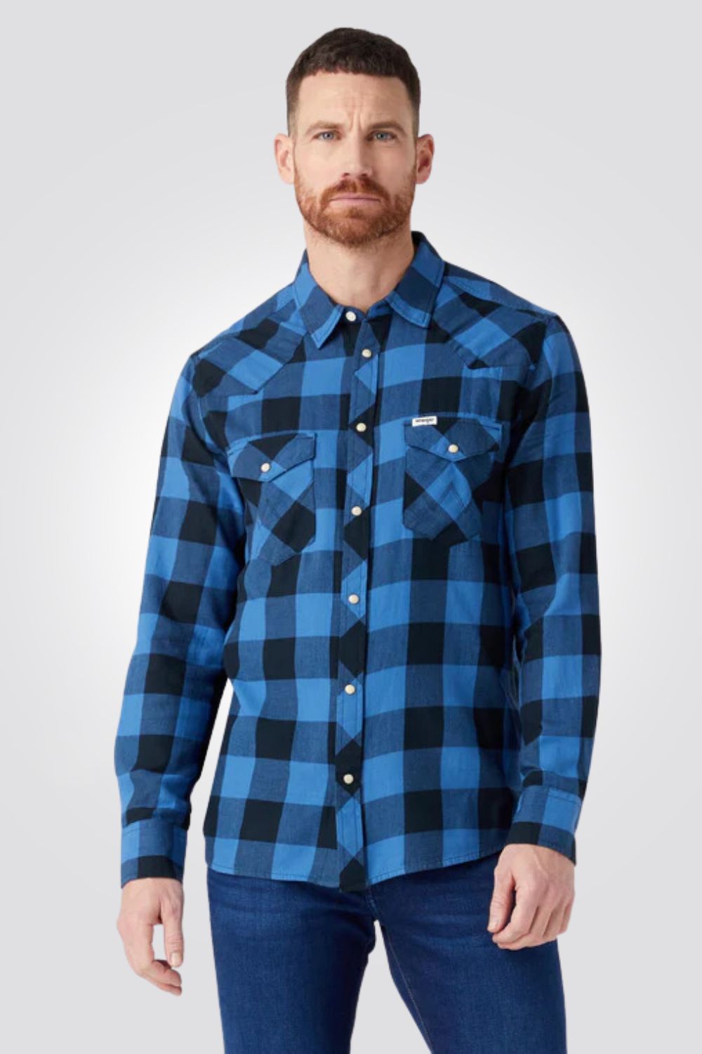 WRANGLER - חולצה מכופתרת משבצות בצבע כחול ושחור - MASHBIR//365